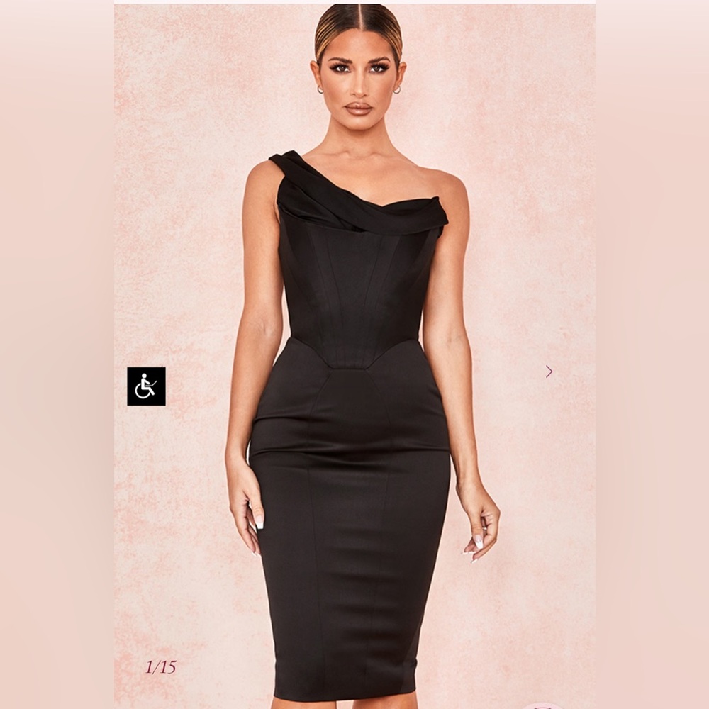 NWT HOUSE OF CB 'Raphaella' Black Stretch Satin Corset Dress